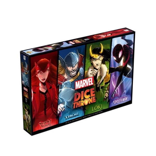 Vue de face Dice Throne Marvel : Scarlet Witch-Thor-Loki-Spiderman Miles Morales