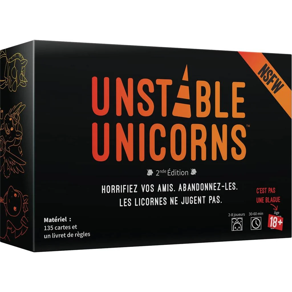 vue de face de la boite du jeu Unstable Unicorns : NSFW